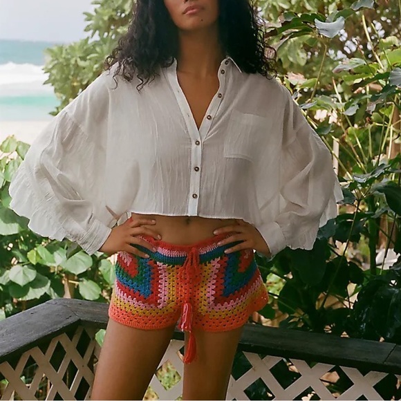 FARM Rio Striped Scarf Crochet Shorts XS NWT - Picture 3 of 16